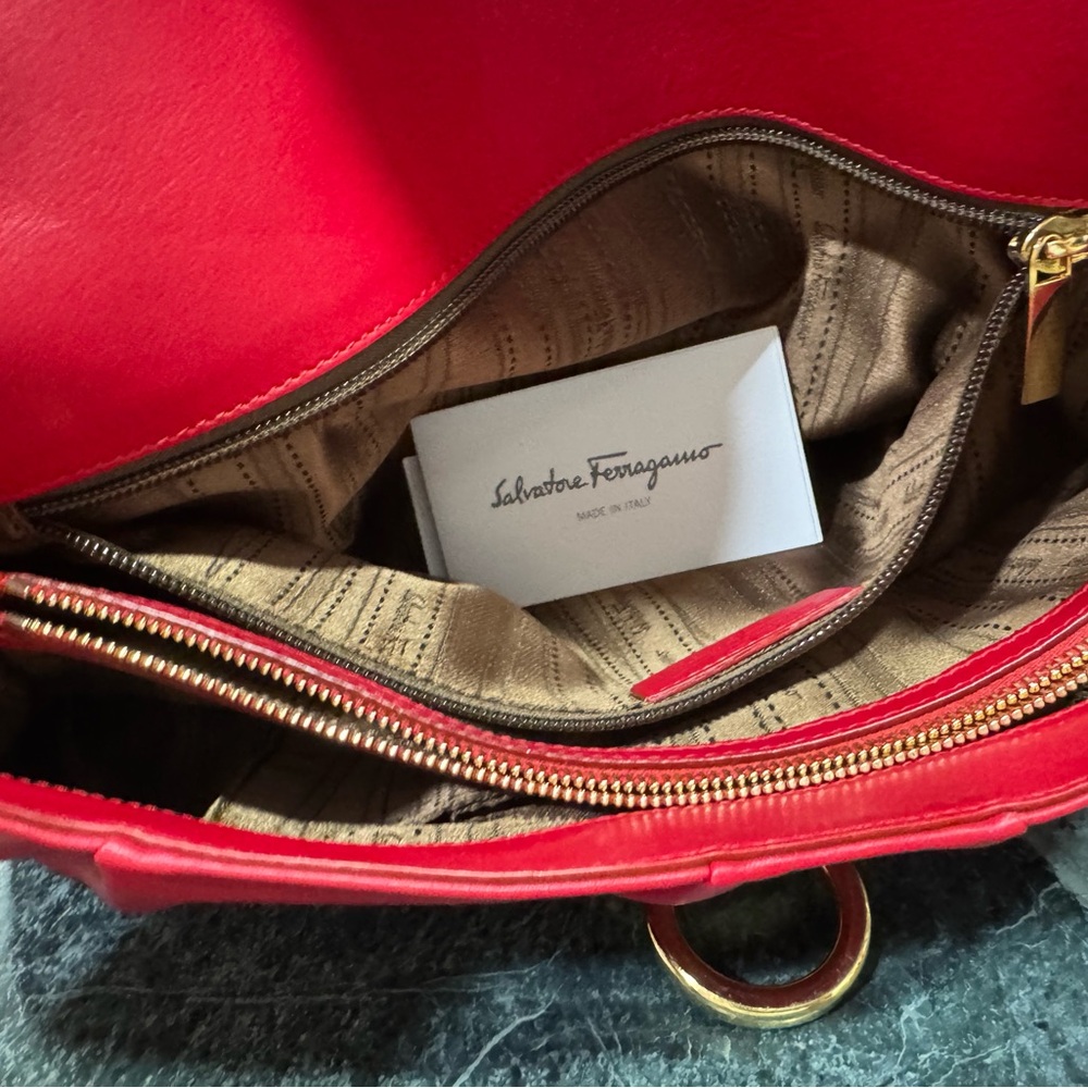 Salvatore Ferragamo Red Shoulder Bag with Gold Hardware - Picture 2 of 7
